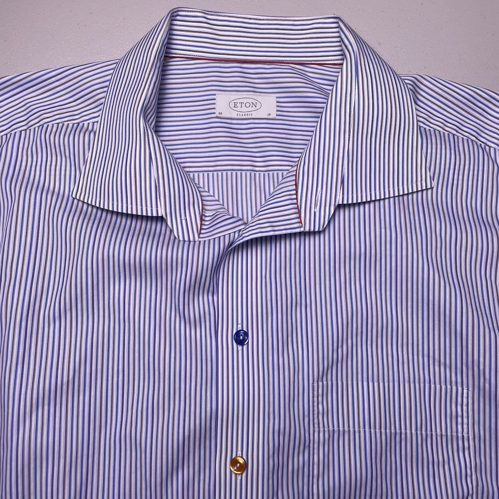 ETON Dress Shirt 19 48 Mens L/S Button Up Rainbow Striped Colorful EUC